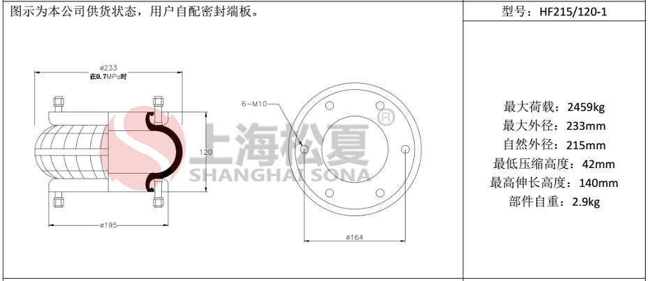 HF215/120-1法蘭式橡膠氣囊，糾偏氣囊